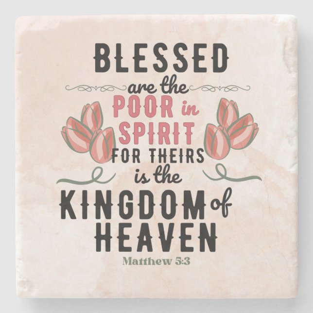 Retro Matthew 5:3 Tulips vattenfärg Stenunderlägg (Framsidan)