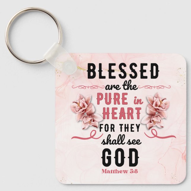 Retro Matthew 5:8 Calla Lillies Watercolor Nyckelring (Framsida)