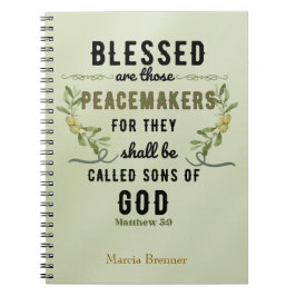 Retro Matthew 5:9 Vattenfärg i Olive Gren Anteckningsbok