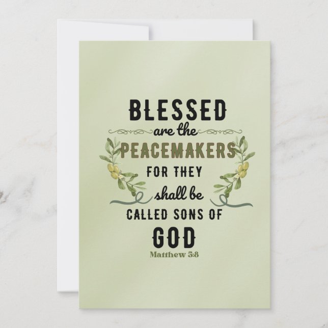 Retro Matthew 5:9 Vattenfärg i Olive Gren Anteckningskort (Framsida)
