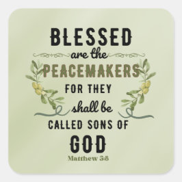 Retro Matthew 5:9 Vattenfärg i Olive Gren Fyrkantigt Klistermärke