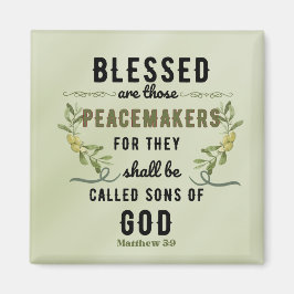 Retro Matthew 5:9 Vattenfärg i Olive Gren Magnet