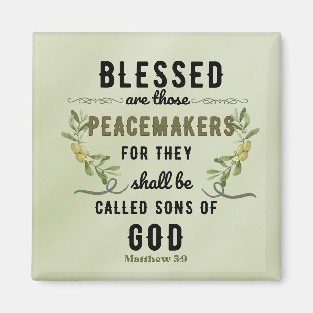 Retro Matthew 5:9 Vattenfärg i Olive Gren Magnet (Framsidan)