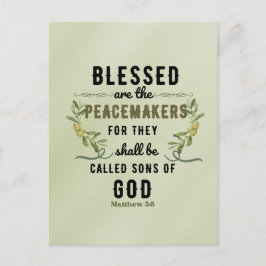Retro Matthew 5:9 Vattenfärg i Olive Gren Vykort