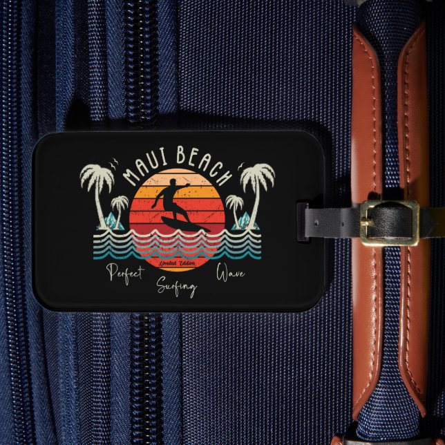 Retro Maui Beach Surfing Bagagebricka (Framsida Insitu 4)