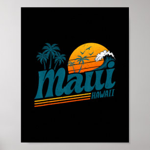 Retro Maui Hawaii Hawaiiö Palmträd Strand Poster