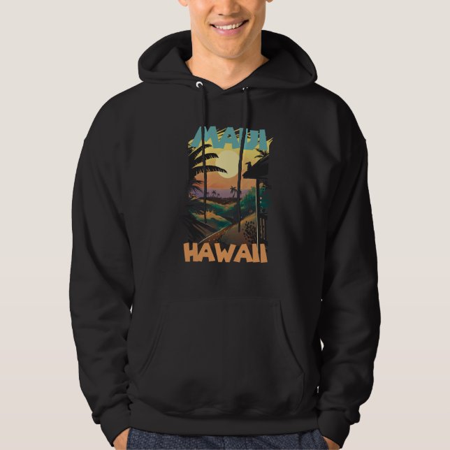 Retro Maui Hawaii Palm trees Ocean Surfing Hoodie (Framsida)