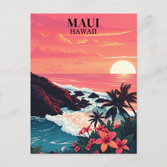 Retro Maui Hawaii Solnedgång Resa Vykort (Framsida)