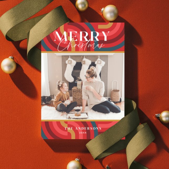 Retro Maximalist Geometric Red-julfoto Inbjudningar (Skapare uppladdad)