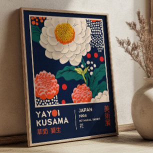 Retro Maximalist Yayoi Kusama Blommig Utställning Poster