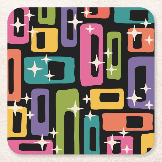 Retro MCM-Abstrakt Atomålder Mönster Underlägg Papper Kvadrat (Framsidan)