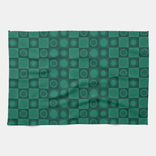 Retro MCM Geometric Mönster Teal Kökshandduk (Horisontell)