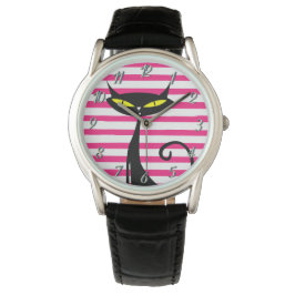 Retro MCM, Modern MCM, svart katt Rosa Rand Armbandsur