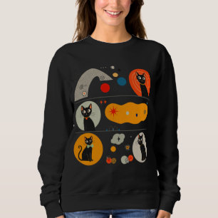 Retro MCM Svart Katt: Kosmisk Abstrakt Grafik T Shirt