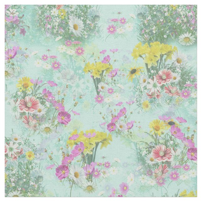 Retro Meadow Classic Flowers Fabric Tyg (Närbild)