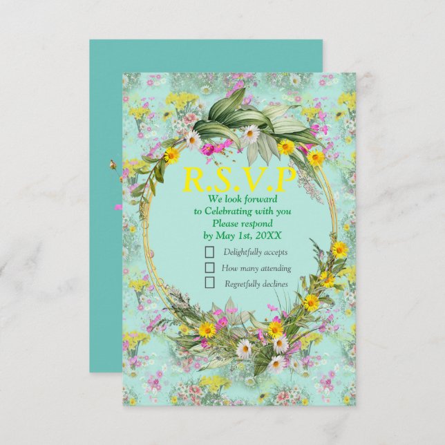 Retro Meadow Fält Flowers OSA Kort (Fram/baksida)