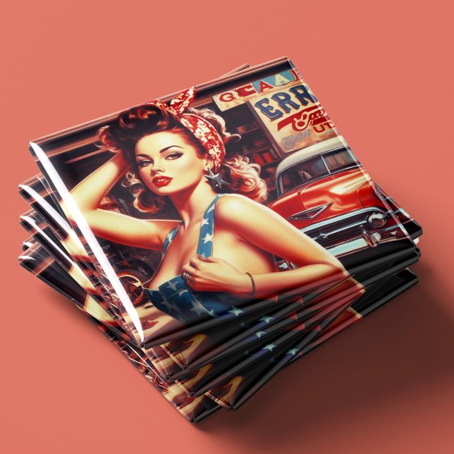 Retro Mechanic Girl Magnet (Skapare uppladdad)