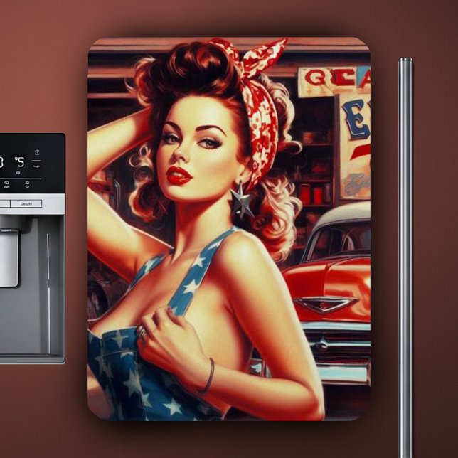Retro Mechanic Girl Magnet (Skapare uppladdad)