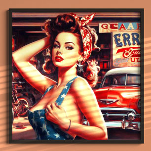 Retro Mechanic Girl Poster