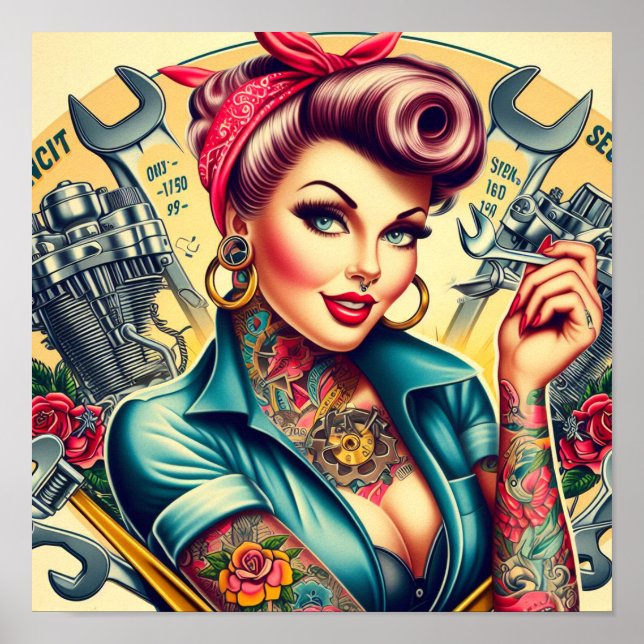 Retro Mechanic Girl Poster (Framsidan)