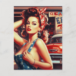 Retro Mechanic Girl Vykort