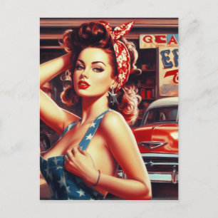 Retro Mechanic Girl Vykort