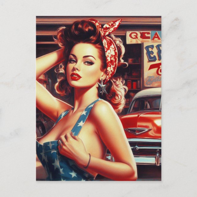 Retro Mechanic Girl Vykort (Framsida)