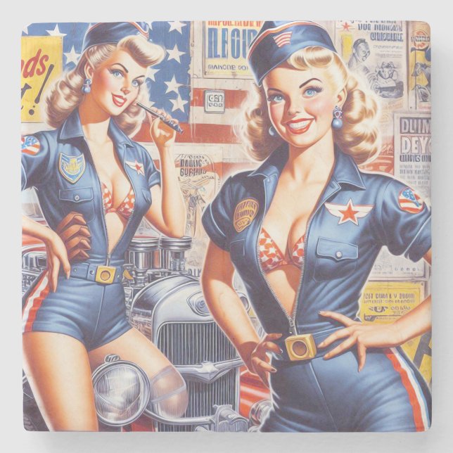 Retro Mechanic Pin-up Stenunderlägg (Framsidan)