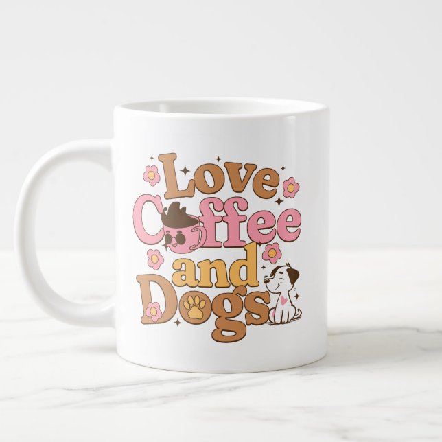 Retro med kärlek till kaffe och hundar jumbo mugg (Vänster)
