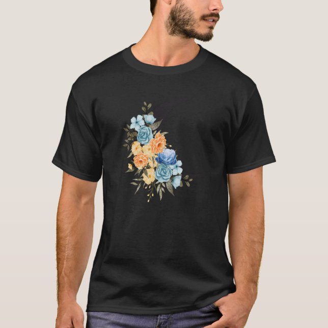 Retro med måne och blommor och blått ro t shirt (Framsida)
