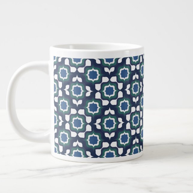 Retro Medelhavet Navyblå Vit Jumbo Mugg (Vänster)