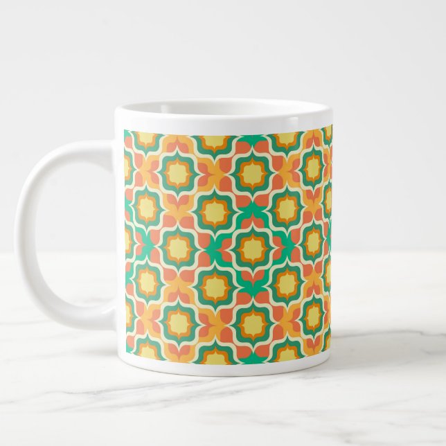 Retro Medelhavet Orange Grön Gul Vit Jumbo Mugg (Vänster)