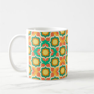 Retro Medelhavet Orange Grön Gul Vit Kaffemugg
