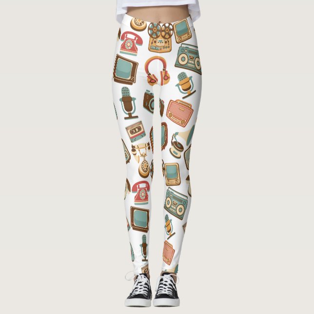 Retro Media Mönster-meddelanden Leggings (Framsida)
