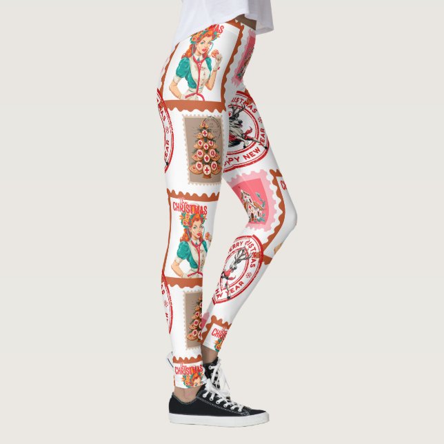 Retro Medical Christmas Stamp Set Art Leggings (Höger)