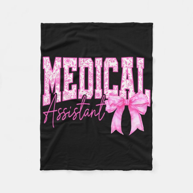 Retro Medical Istant Blommigt Rosa Coquette Bow Mo Fleecefilt (Framsidan)