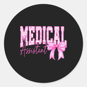 Retro Medical Istant Blommigt Rosa Coquette Bow Mo Runt Klistermärke