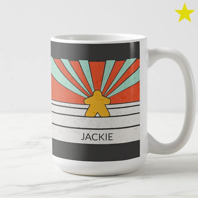 Retro Meeple Ränder Solstrålning Anpassat Namn Kaffemugg (Skapare uppladdad)