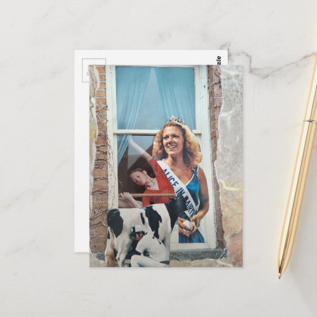 Retro Mejeriprinsessa Collage  Vykort (Fram/Back In Situ)