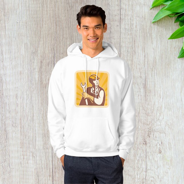 Retro mekaniker med skiftnyckel hoodie (Skapare uppladdad)