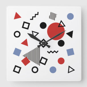 Retro Memphis designmönster Fyrkantig Klocka