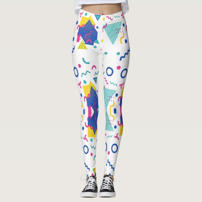 Retro Memphis Geometric Mönster Leggings (Framsida)