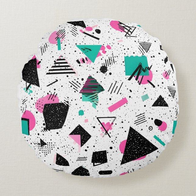 Retro Memphis Geometric Pattern Rund Kudde (Framsidan)