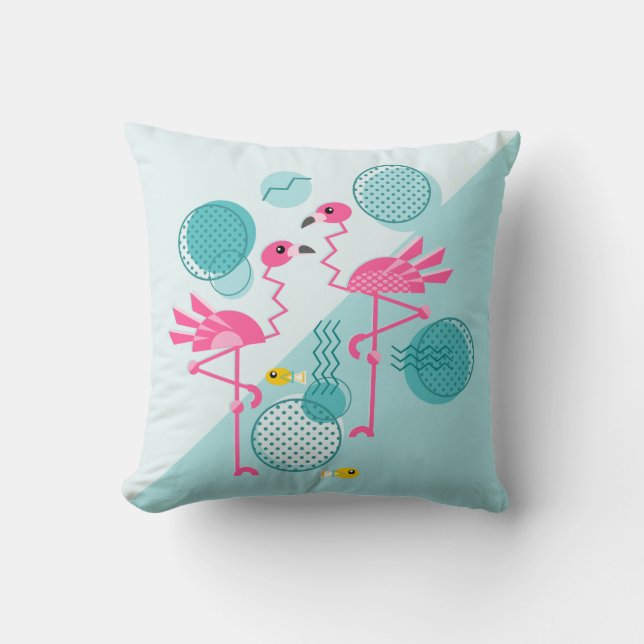 Retro Memphis Stil Rosa Flamingos ©️ studidioxtin Kudde (Framsida)