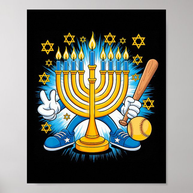 Retro Menorah Playing Softll Happy Hanukkah Pjs Bo Poster (Framsidan)
