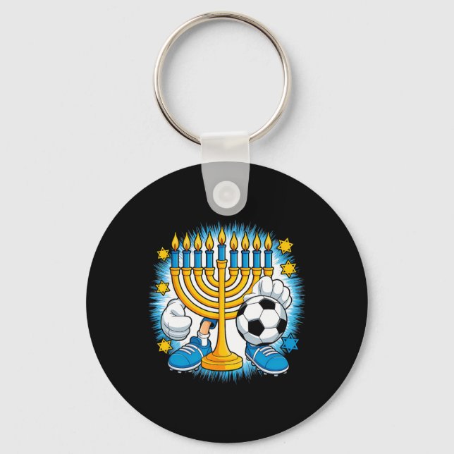 Retro Menorah Spelar Fotboll Glad Hanukkah Pjs Bo Nyckelring (Framsida)