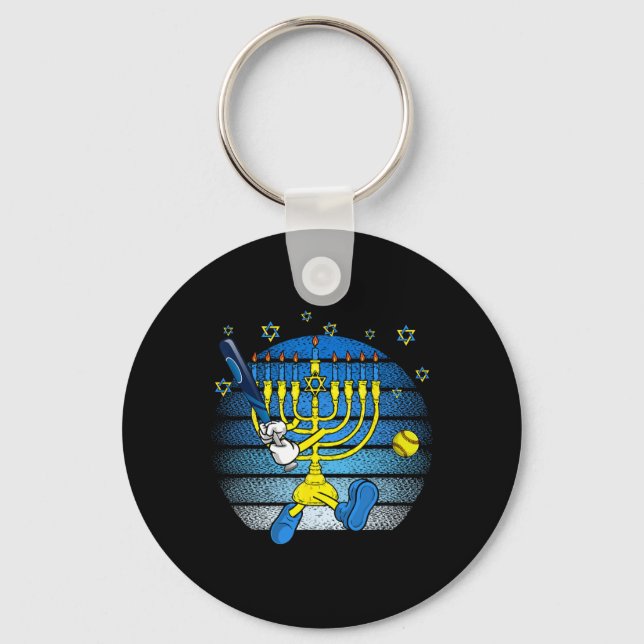 Retro Menorah Spelar Softll Glad Hanukkah Pjs Bo Nyckelring (Framsida)