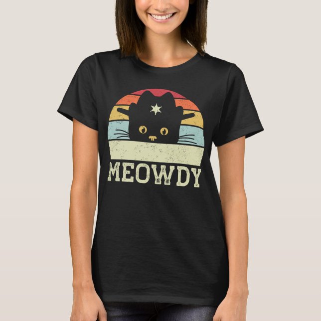 Retro Meowdy Cat Meme Funny Cowboy Cat Hat Gift T Shirt (Framsida)