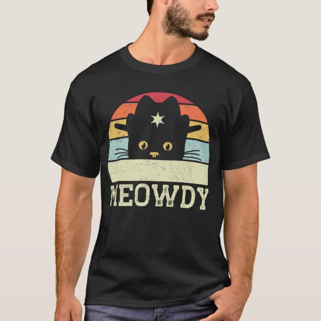 Retro Meowdy Cat Meme Funny Cowboy Cat Hat Gift T Shirt (Framsida)