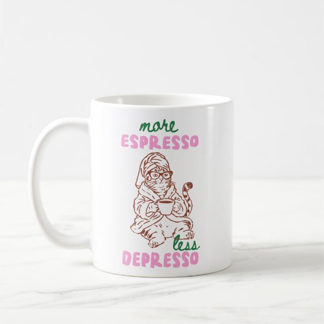Retro Mer Espresso Mindre Depresso Katt Kaffe Kaffemugg (Vänster)
